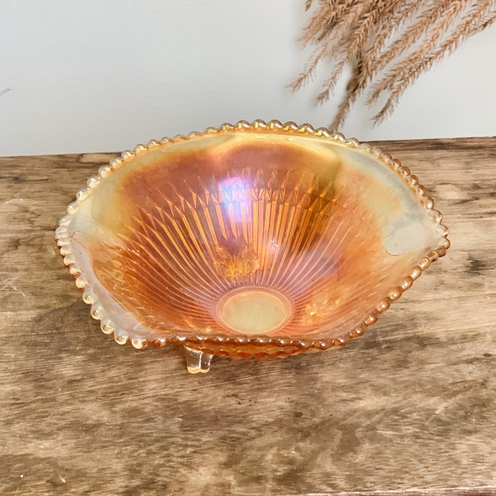 Holographic Orange Bowl Dish Crystal Antique